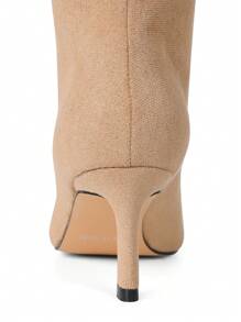 2024 Fashion Knee High Boots For Women Kitten Heel Boots Suede Pointed Toe Pull On Low Heel Tall Boots - 杏色 - 查看 9