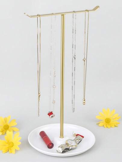 1-częściowy prosty metalowy stojak na biżuterię, bransoletkę, stojak ekspozycyjny na naszyjniki dla kobiet pudełko do przechowywania biżuterii, stojak na biżuterię, idealny na kolczyki, naszyjniki, pierścionki i śluby, odpowiedni do dekoracji domu i prezentów walentynkowych z powrotem do szkoły