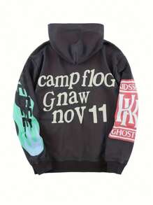 Sudadera con capucha de hip hop fantasmal: sudadera con capucha gruesa con patrón para hombre para uso informal, tela suave y cómoda, diseño único - Gris Oscuro - Ver 2