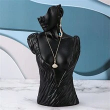 1 pieza Soporte de exhibición de busto de maniquí de resina creativo para almacenamiento de joyas como collares y aretes, modelo de retrato, vitrina, regalo para mujeres - Negro - Ver 18