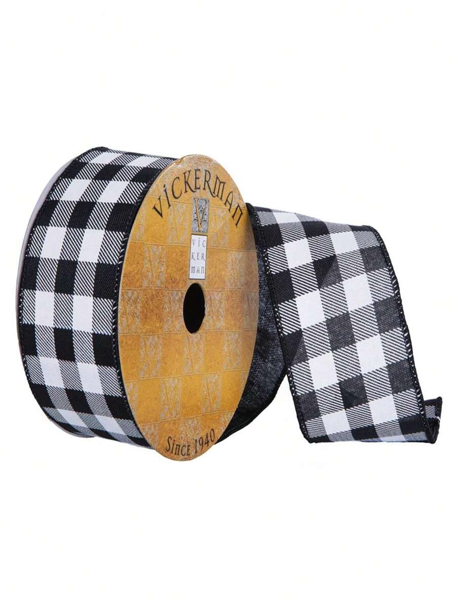 2.5 In. X 10 Yard Black White Checker Plaid Ribbon | SHEIN USA