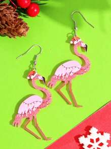 1 par de pendientes colgantes con brillantes lentejuelas de flamenco con gorro de Papá Noel, joyería navideña para mujer