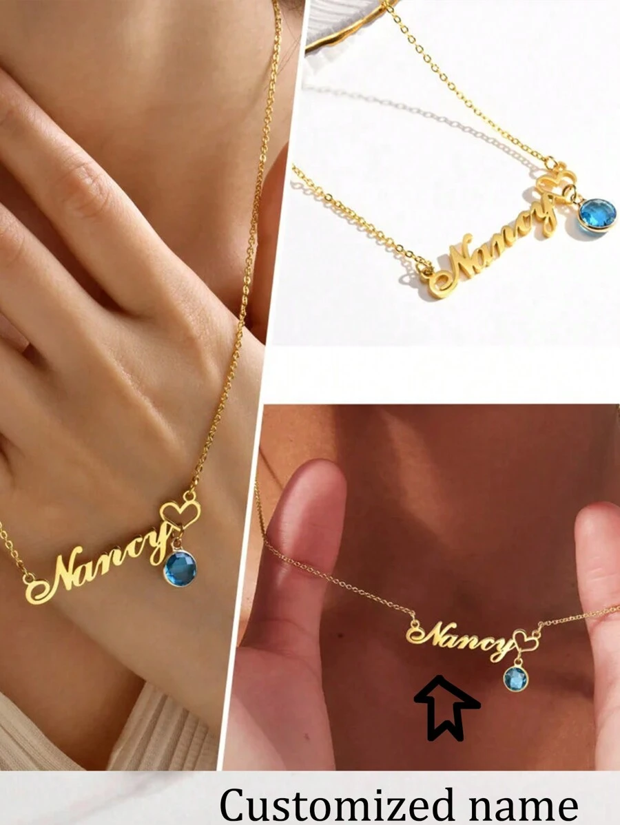 1 PC Personalized Customized Name Birthstone Name Necklace For Women Girl Wife Stainless Steel Jewelry Choker Necklace Customized Birthday Gift Bridesmaid Jewelry Fashion, Simple, Simple, Casual, Old Money, Colorful, Soccer Mom, Crush Customized, Personalized, Unique, Gift Her Ideal Gift For Girlfriend, Mom, Family, Friends,
