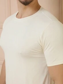 Basic Short Sleeve T-Shirts With Elastane Visco Lycra Mesh (Cold Mesh) - 奶油色 - 查看 4
