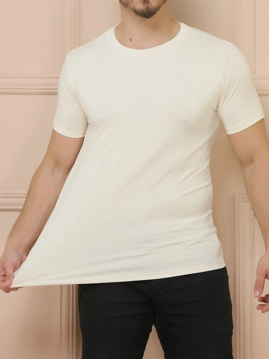Basic Short Sleeve T-Shirts With Elastane Visco Lycra Mesh (Cold Mesh) - 奶油色 - 查看 1