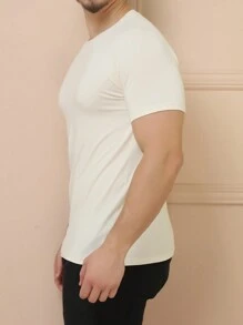 Basic Short Sleeve T-Shirts With Elastane Visco Lycra Mesh (Cold Mesh) - 奶油色 - 查看 3
