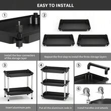 3-Tier Rolling Utility Cart With Wheels, Portable Garage Tool Cart For Warehouse Office Home, Food Utility Service Cart For Restaurant, Kitchen, Office, Plastic Push Cart, 25.6" X 14.6" X 34.3" - 預設 - 查看 6