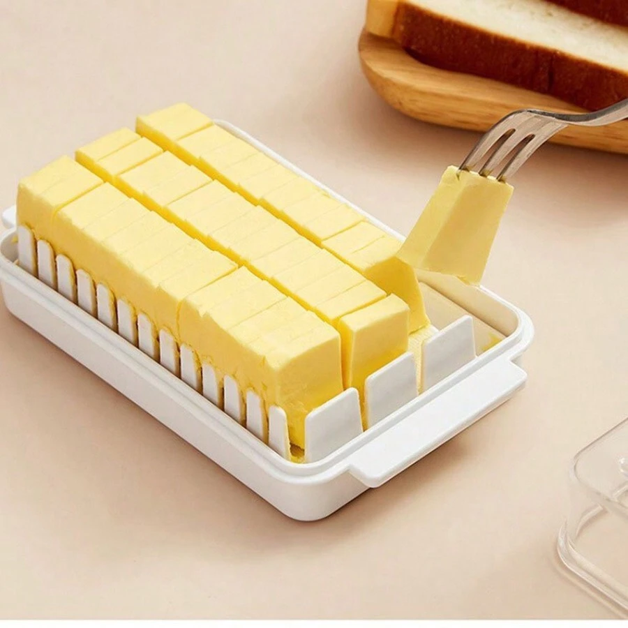 1pc Butter Keeper, Covered Divided Butter Dish, Kitchen Food Preservation Tool, High-Quality Seal, Plastic Material, Kitchen Gift - White - View 1