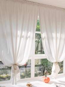 1pc White Hook And Loop Window Curtain, No Need Drilling Installation Self-Adhesive Bedroom Living Room Dining Room Kitchen Partition Curtain, Sunproof, Removable And Washable, Suitable For All Seasons