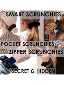 3pcs Zipper Headbands, Velvet Headbands, Elastic Headbands With Pocket, Keychain Coin Purse, Suitable For Earphones, Lipstick Storage - Black - View 5