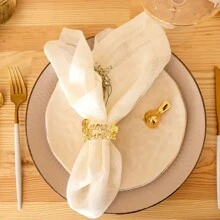 8pcs/4pcs/1pc Gold Crescent Moon & Letter Ramadan Kareem Napkin Rings, Suitable For Eid, Festivals, Family Gatherings, Alloy Napkin Holder For Dining Table DIY Decor - Gold - View 6