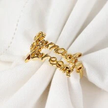 8pcs/4pcs/1pc Gold Crescent Moon & Letter Ramadan Kareem Napkin Rings, Suitable For Eid, Festivals, Family Gatherings, Alloy Napkin Holder For Dining Table DIY Decor - Gold - View 2