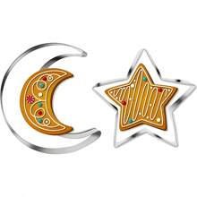 两件套饼干模具，不锈钢材质，月亮和星星形状，适合派对烘焙，也可作为节日礼物 - 彩色 - 查看 10