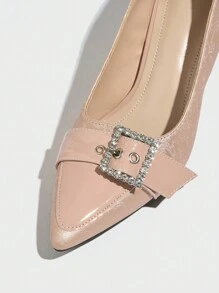 女士尖头浅口鞋，电镀细高跟鞋，闪亮水钻装饰，优雅性感，户外派对，浅粉色漆皮正装鞋 - 淺粉色 - 查看 5