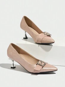 女士尖头浅口鞋，电镀细高跟鞋，闪亮水钻装饰，优雅性感，户外派对，浅粉色漆皮正装鞋 - 淺粉色 - 查看 6