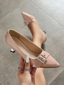 女士尖头浅口鞋，电镀细高跟鞋，闪亮水钻装饰，优雅性感，户外派对，浅粉色漆皮正装鞋 - 淺粉色 - 查看 7