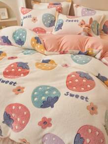 1 Vỏ chăn lông vũ màu xám in họa tiết sóng hoạt hình, Vỏ chăn 2 trong 1 (Không bao gồm ruột), Chăn ấm cho mùa thu/đông, Thích hợp cho phòng khách, ghế sofa, phòng ngủ, ký túc xá - Hồng - Xem 3