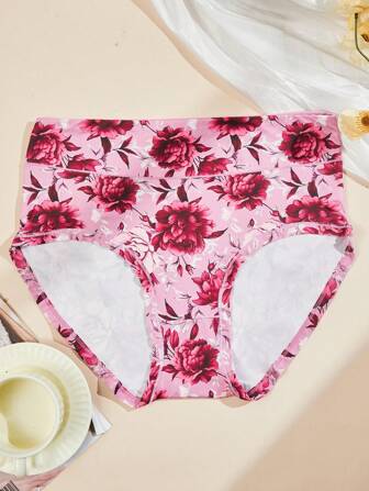 5 件大码女士优雅印花柔软透气全覆盖三角裤，适合所有季节