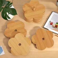 12cm/4.7in INS Style Bamboo Flower Insulation Pad, Heat Resistant Coaster, Pot Holder With Storage Rack, Home Use - Apricot - View 8