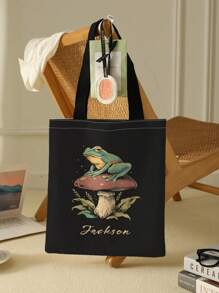 1pc Customized Canvas Bag, Unique Design (Photo, Landscape, Illustration), Foldable, Large Capacity, Lightweight, Stylish, Personalized Tote Bag, Shoulder Bag, Casual Shopping Bag,Bridesmaid Gifts Shop Back To School - Multicolor - View 5