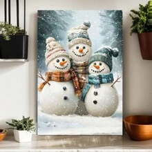 Wall Art Decor Poster, Vintage Snowman Wall Decor Cute Home, Winter Decor Painting Poster Artwork Indoor Farmhouse Wall Art