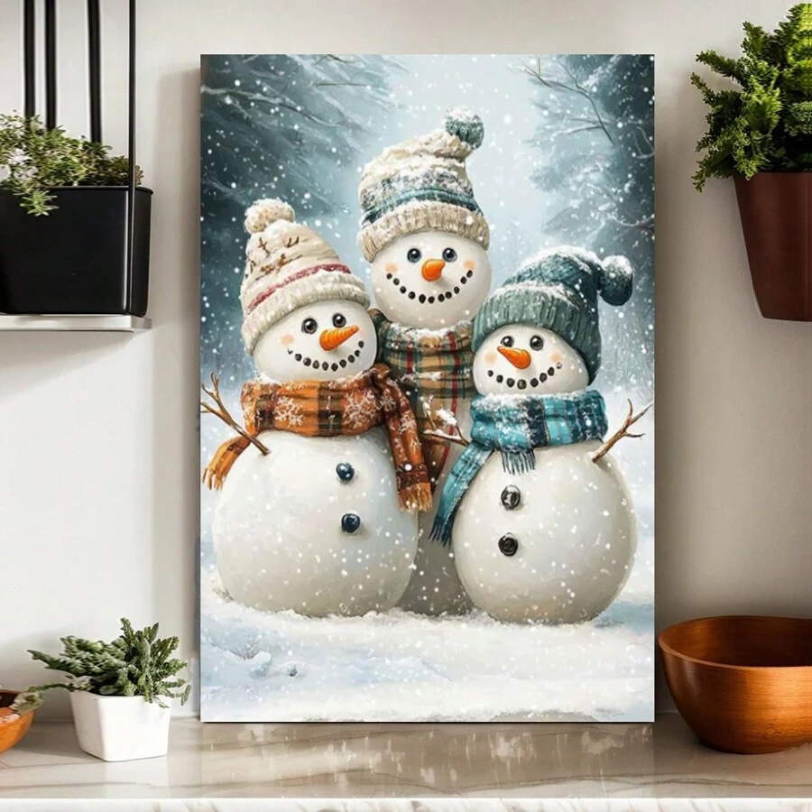 Wall Art Decor Poster, Vintage Snowman Wall Decor Cute Home, Winter Decor Painting Poster Artwork Indoor Farmhouse Wall Art