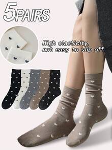 5 paia di calze alla caviglia da donna, con disegno a cuori bianchi e neri, eleganti e alla moda, versatili, morbide e confortevoli, traspiranti, ottimo regalo per la Festa della Mamma