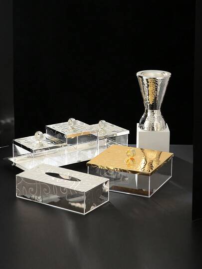 ALAMAMARA 1pc,Acrylic Iron Tray 3-Piece Set, Acrylic Iron Tray, Acrylic + Iron Tissue Box, Iron Incense Burner, Gold And Silver, For Rama ,Rama Kareem,Rama Mubarak,Rama Mubarak,Rama Al-Fitr,Suitable For Home Decoration,Room Decor,Birthday Decorations,Office Decor,Tray,Storage Box,Jewelry Box