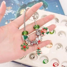 24 天圣诞倒计时日历 - 惊喜 DIY 手链套装，配有锌合金饰物，复古银色调饰面 - 非常适合派对配饰 - 彩色 - 查看 3