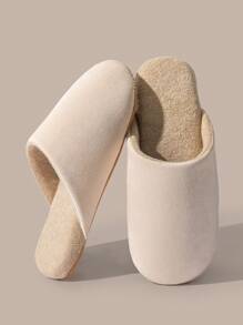 Soft Silent Autumn/Winter Slippers - Solid Color Minimalist, Non-Slip For Bedroom & Living Room, Unisex - Beige - View 2