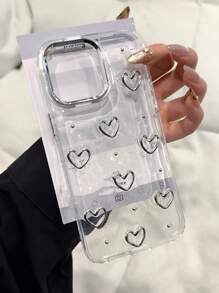 Epoxy Resin 3D Pearl Heart IPhone 16E/15 Phone Case, Fit For Apple 14/13 Pro Max, Transparent Hard Shell, Premium Elegant Silver Color, Unique Korean Style, Suitable For Women