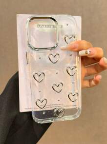 Epoxy Resin 3D Pearl Heart IPhone 16E/15 Phone Case, Fit For Apple 14/13 Pro Max, Transparent Hard Shell, Premium Elegant Silver Color, Unique Korean Style, Suitable For Women