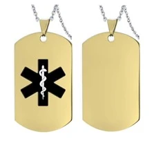 Personalized Medical Alert Necklace For Men Women, Free Engraving ICE Awareness ID Namplete Pendant With Chain, Custom Medic Identification Jewelry For Emergency, With Aid Bag