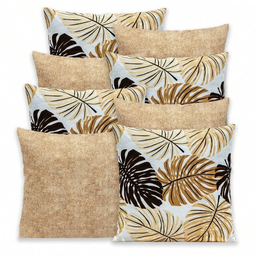 Kit Of 8 Pillow Covers With Zipper In Various Colors 0.45 X 0.45 - 稻草米色肋骨 - 查看 1