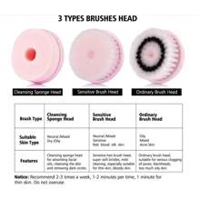 3 In 1 Electric Facial Cleanser Multi-Functional Rotating Massage Face Brush Blackheads Pore Cleansing Face Washer 450mAh - Pink - View 5