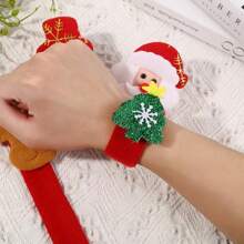 10pcs Random Christmas Slap Bracelets Party Favors Set Featuring Santa Claus, Snowman, And Reindeer Designs – Festive Holiday Themed Decorations And Accessories For All Ages - Multicolor - View 5
