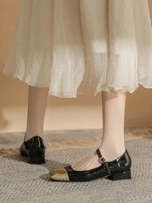 Giày đế vuông quai mắt cá chân thanh lịch dành cho nữ có gót trang trí màu đen và giày mũi vuông - màu đen - Xem 10