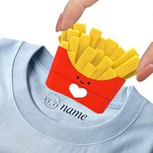 [Custom]1pc Personalized Name Stamp For Clothing Waterproof Custom Stamp Fabric Stamp Self-Inking Clothing Stamp 36 Patterns 4 Style,Happy Food Engraving" Children's Clothing Name Stamp Set With Integrated Ink Pad, Durable PE Material, English Inscription - Glue Dripping Process, Includes Burger, Fries, Juice Box Shapes,English Lettering,Back To School Seasons - Juice - View 2