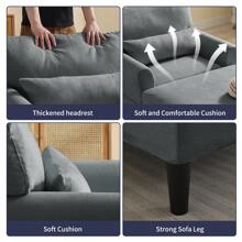 Moderno sofá chaise longue de 61" para interior, sofá cama chaise longue de terciopelo de gran tamaño con cojín, sofá reclinable tapizado con asiento profundo para sala de estar, apartamento y dormitorio - Gris Oscuro - Ver 5