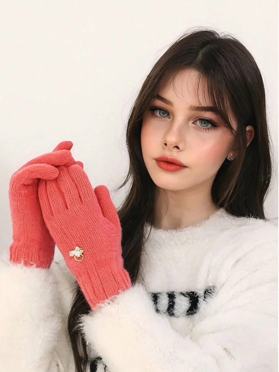 冬季保暖手套带指尖开口 - 方便日常使用，无需频繁脱下 - 彩色 - 查看 1