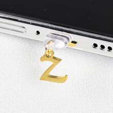1 件简约不锈钢字母吊坠防尘塞，适用于 Type-C、Lightning、Apple 和 Android 手机，可作为礼物 - 透明防塵塞-金色 - 查看 34