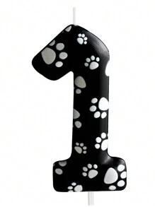 1pc Black Dog Paw Print Birthday Number Candle, Birthday Wish Cake Topper, Baking & Party Supplies, Birthday Candles, Birthday Decorations, Happy Birthday, Cake Candles, Room Decor Gifts Graduation - Black - View 5