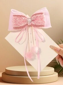 1pc Bowknot & Pearl Edge Tassel Hair Clip