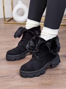 Royalfashion Botas de Cano Curto com Cadarço Femininas Cavenma - Preto - Ver 1