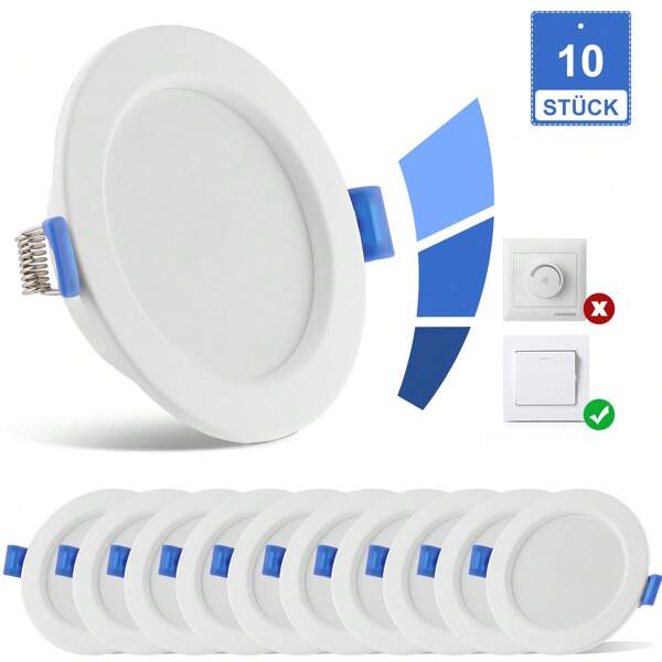 OYAJIA LED Einbaustrahler Ultra Flach Einbauleuchte 10er Set 7W Badleuchte Einbauspot Aluminium Mini Deckenspot für Wohnzimmer, Schlafzimmer und Küche - 10x7W Warmweiß