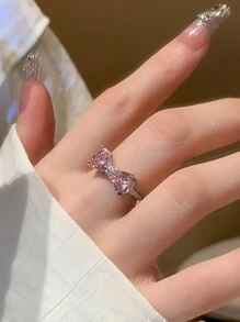 1pc Sweet & Fresh Pink Bow Adjustable Open Ring, Suitable For Women To Wear Daily, Party, And Festival Valentines,Mom,Mother,Mother's Day,Gift