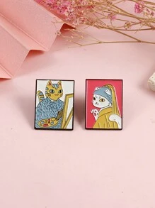 1pc Mèo hoạt hình Van Gogh Tranh sơn dầu Nghệ thuật Tranh ghim cài áo Huy hiệu - Nhiều màu - Xem 2