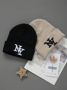 1/2/3 件字母刺绣时尚优质防风针织帽，男女嘻哈弹力帽秋季服装