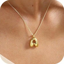 suteyi Bubble Letter Necklace Gold 14K Gold Plated Necklace Initial Necklaces For Women Dainty Bubble Alphabet Pendant Personalized Jewelry Gift - Gold - View 9