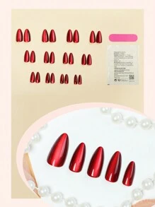 24 tiras de uñas adhesivas rojas para el Día de San Valentín, uñas postizas de forma de almendra media con diseño elegante de ojo de gato, uñas artificiales de cobertura completa brillante, suministros de arte de uñas para mujeres y niñas - Rojo - Ver 3
